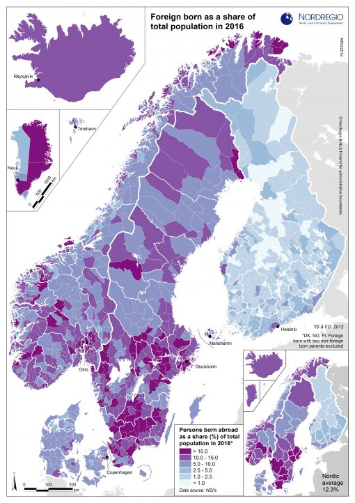 Karta över Norden: utlandsfödda