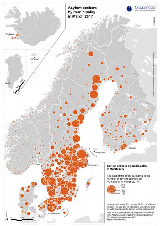 Karta över Norden: asylsökande