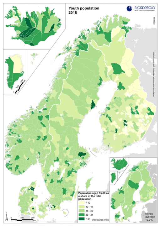 Karta över Norden: ung population