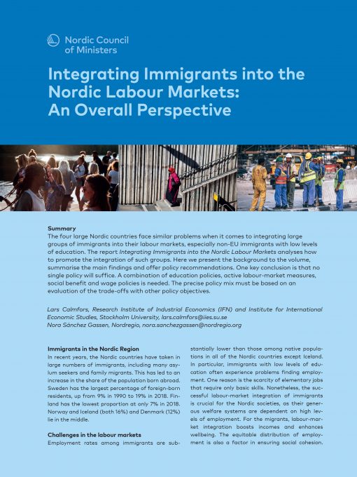 Bild på policy brief med rubriken Integration Immigrants info the Nordic Labour Markets