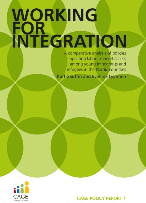 Rapportomslag med texten Working for integration
