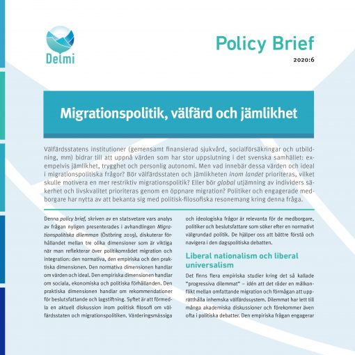 Bild på ett dokument med rubriken Migrationspolitik, välfärd och jämlikhet