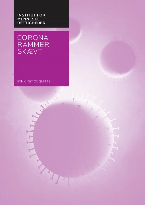 Rapportens omslag i lila med coronaviruset i starkare färg.