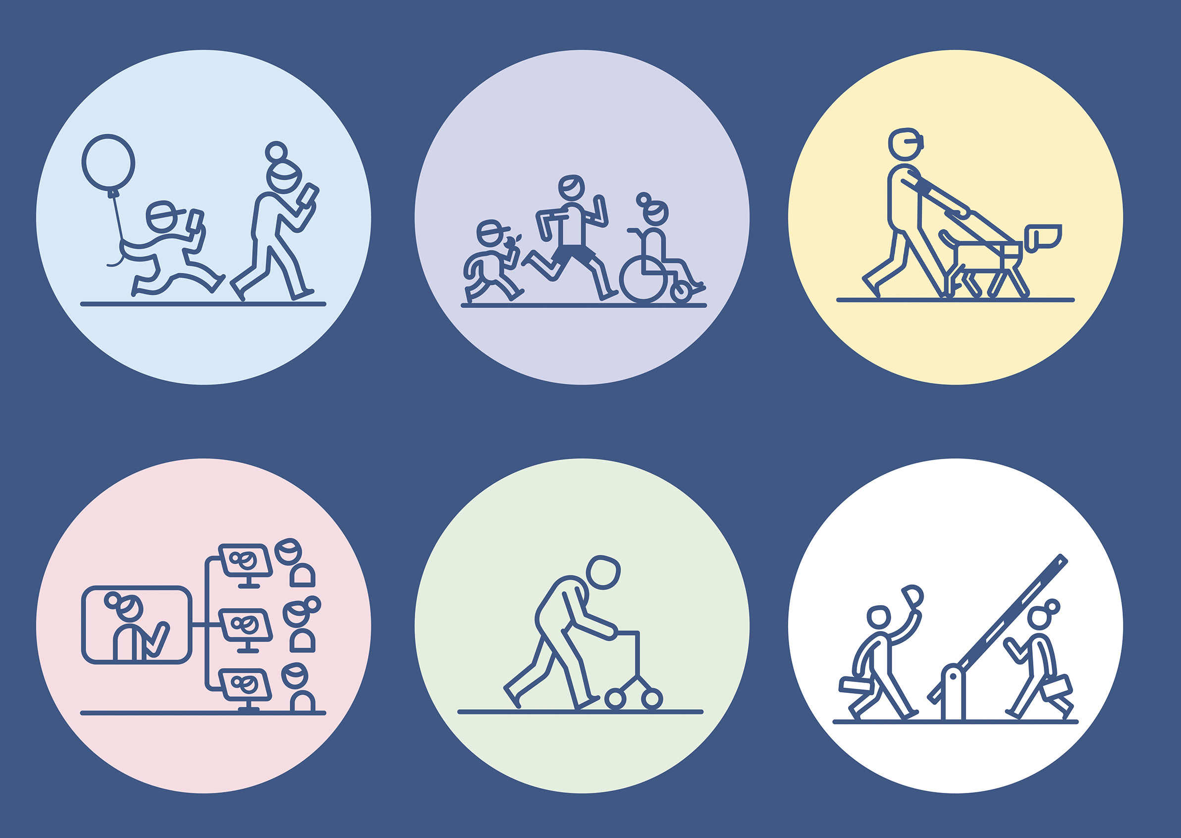 6 ikoner illustrerar de 6 verksamhetsområden