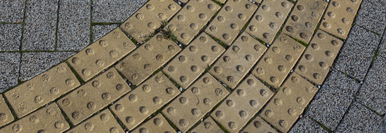 Picture of tactile tiles on the ground indicating direction to walk
