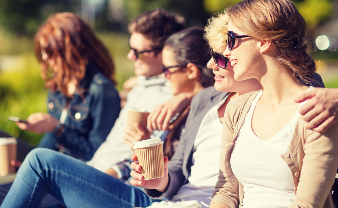 group of students or teenagers hanging out