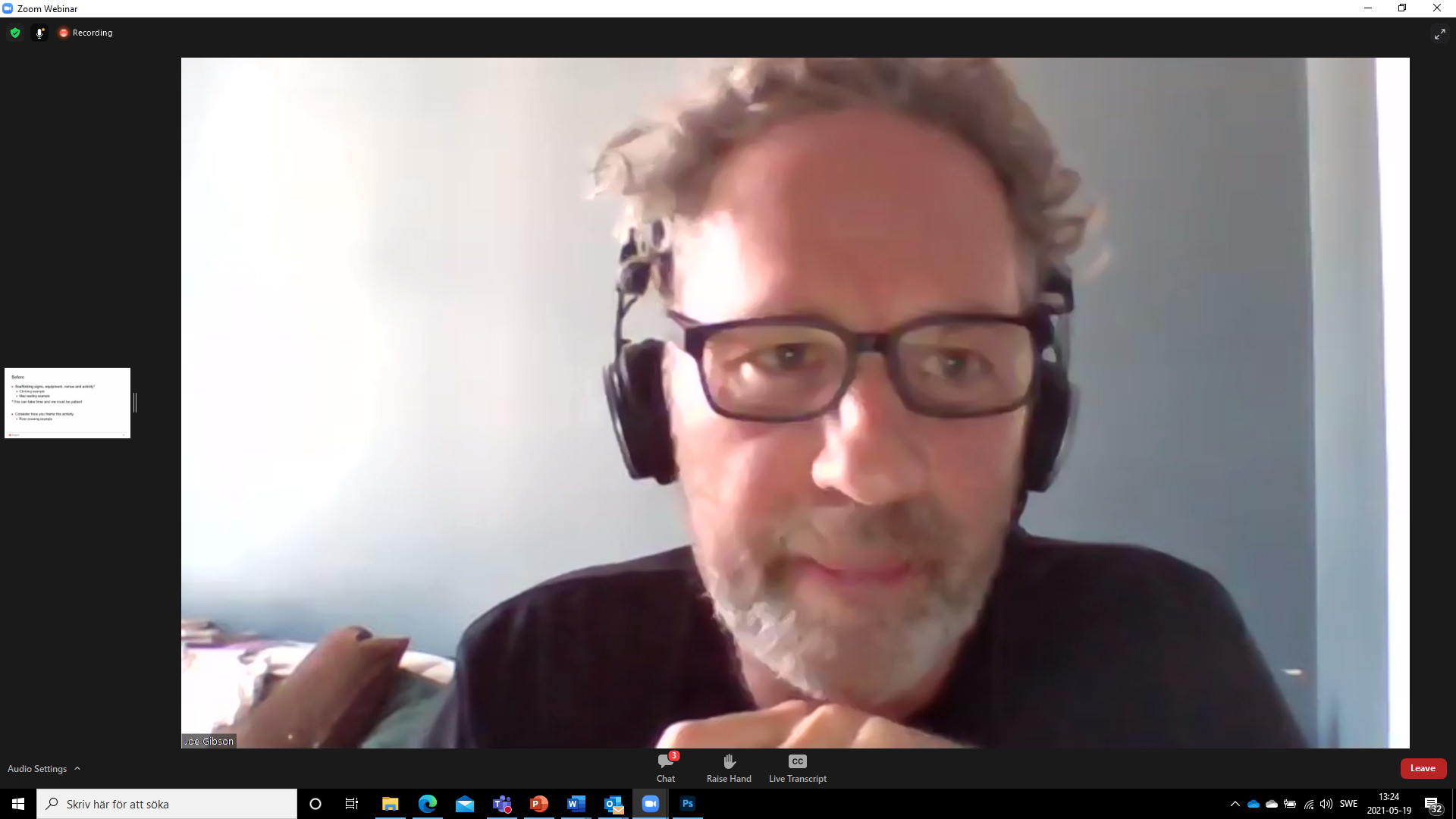 Portrait od Joe Gibson giving an online lecture