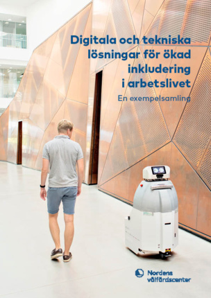 Rapportens omslag där en man går bredvid en robot.