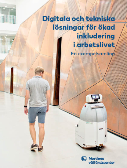 Rapportens omslag där en man går bredvid en robot.