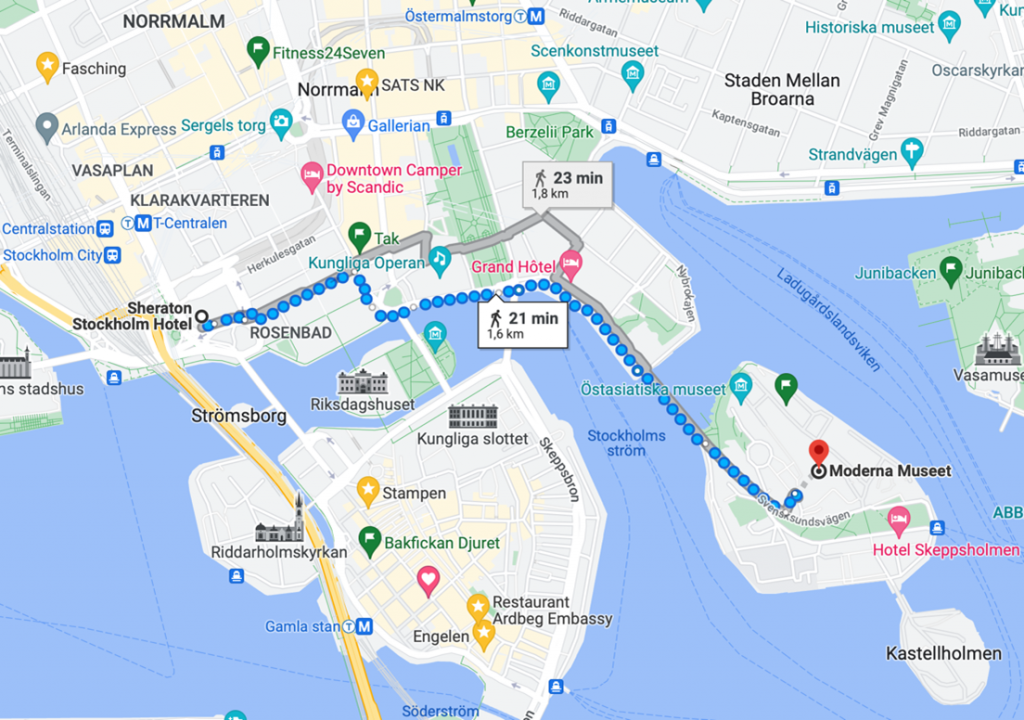karta som visar vägen mellan hotell och NVCs lokaler