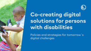 Co-creating digital solutions for persons with disabilities Policies and strategies for tomorrow´s digital challenges. Little boy and grandfather looking at an ipad.