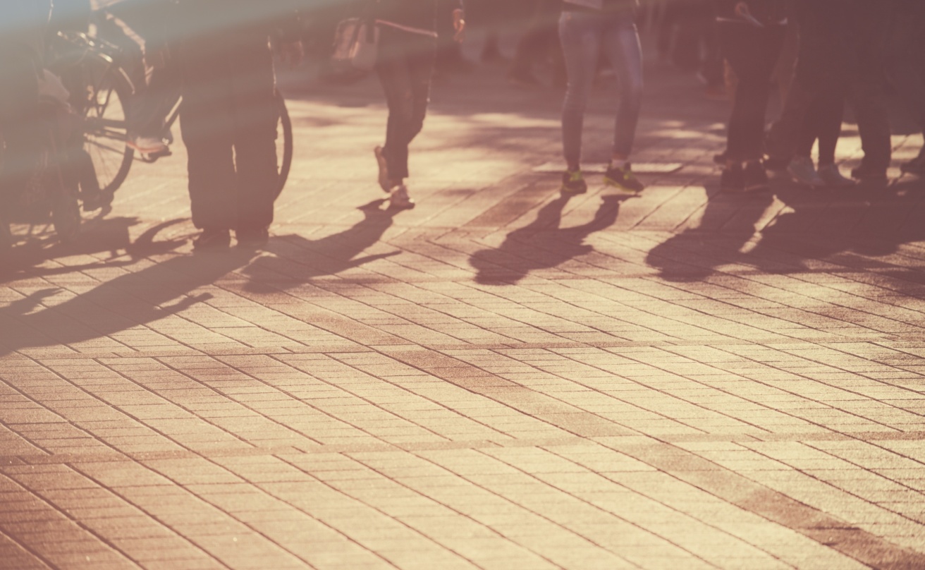 Young people on the street, blurry picture