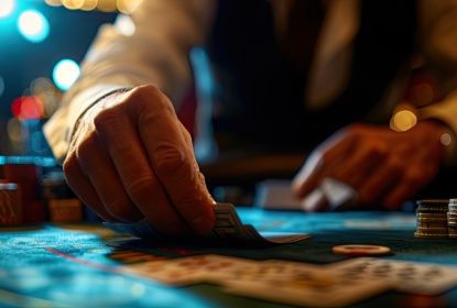 Dealer or croupier shuffles poker cards