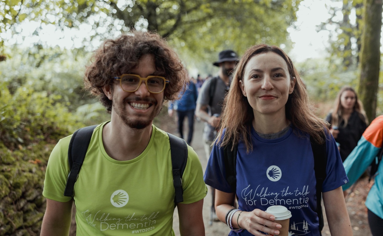 Dr. Stefania Ilinca at WHO Regional Office for Europe, at Walking the Talk for Dementia that took place in Northern Spain from August 25 to Sepember 1, 2024. At the picture accompanied by Enzo Rosso, medical student and part of the organizing team: Photo: Joao Barbosa and Max Schulte.