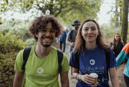Dr. Stefania Ilinca at WHO Regional Office for Europe, at Walking the Talk for Dementia that took place in Northern Spain from August 25 to Sepember 1, 2024. At the picture accompanied by Enzo Rosso, medical student and part of the organizing team: Photo: Joao Barbosa and Max Schulte.