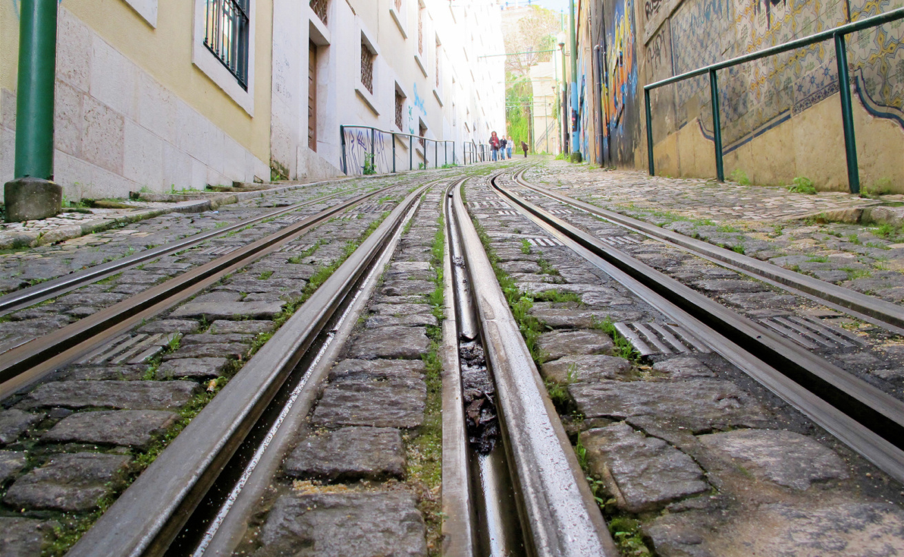 Spårvagnsspår i Lissabon