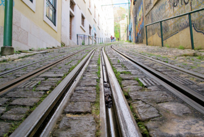 Spårvagnsspår i Lissabon