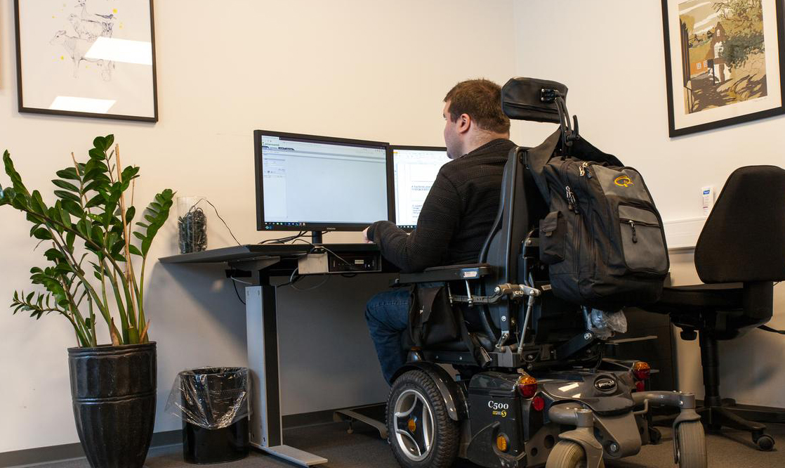 Disabled man at work