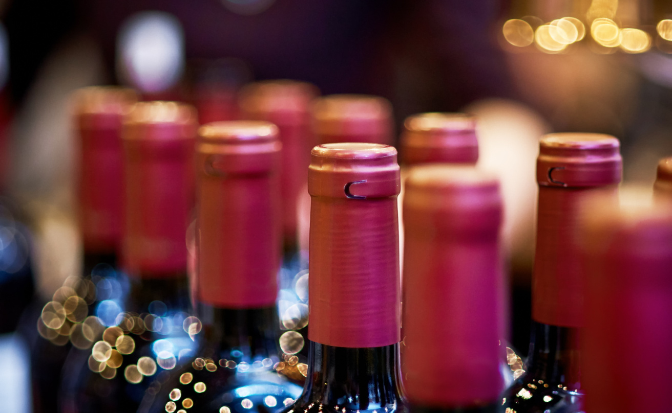 wine bottles in a row