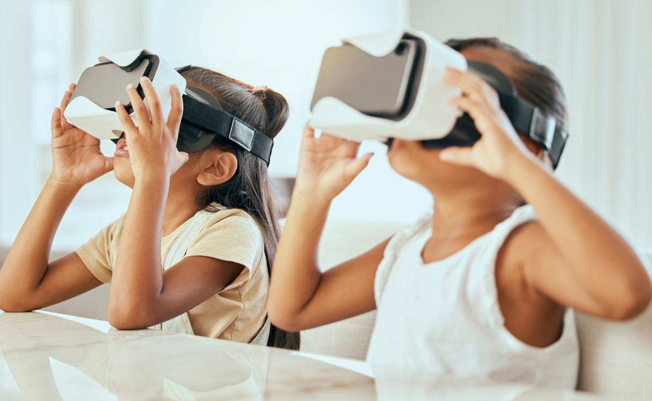 Two girls in VR glasses.