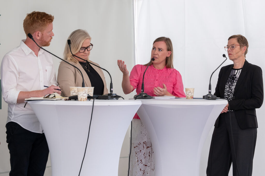Två kvinnor och två män deltar i paneldiskussion