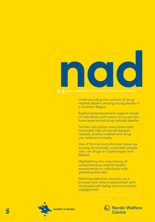 Omslag av NAD nummer 5-6/2025. Gult med blå nad-text.