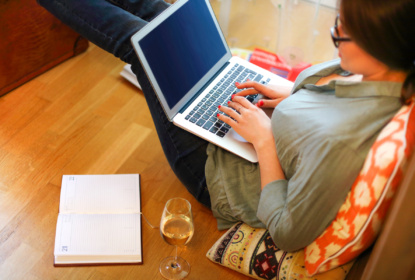 computer remote worker wineglass