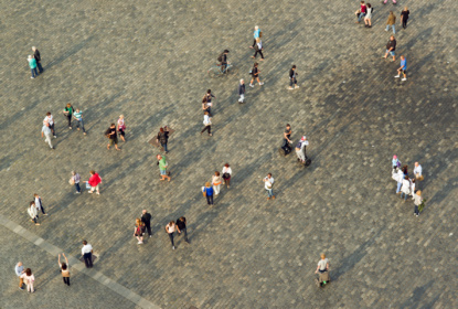 people walking in different directions