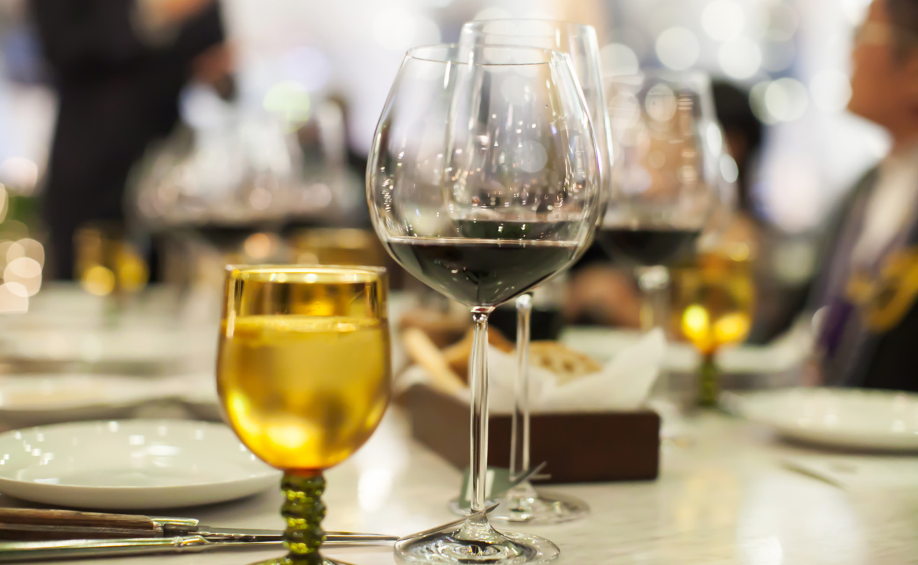 Wine glasses set up on the table
