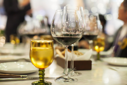 Wine glasses set up on the table