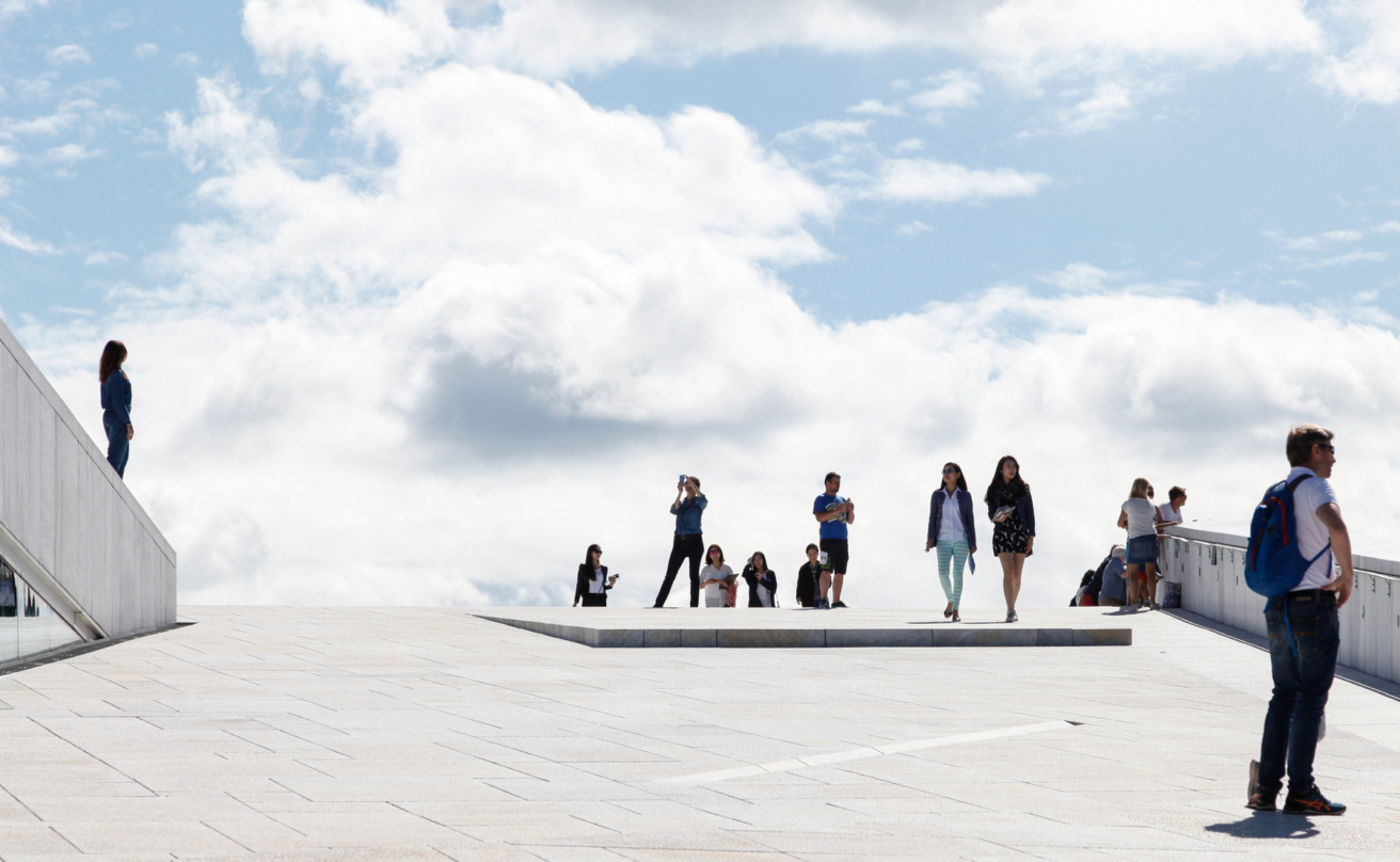 People on the roof of Oslo opera house