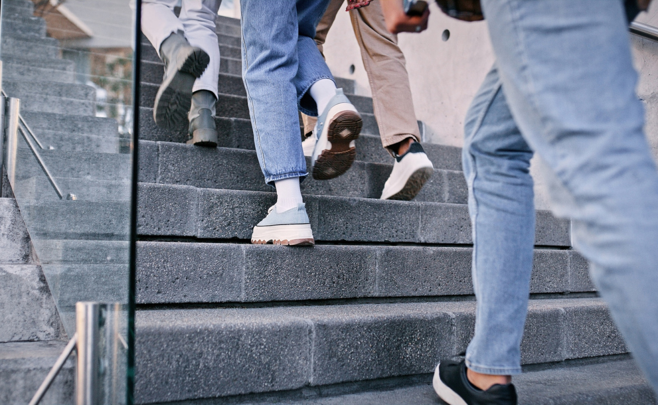 Walking up stairs, Mostphotos