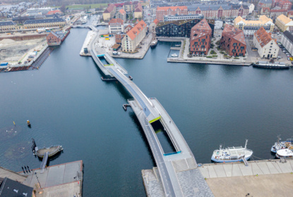 Aerial view of inner harbor bridge in copenhagen